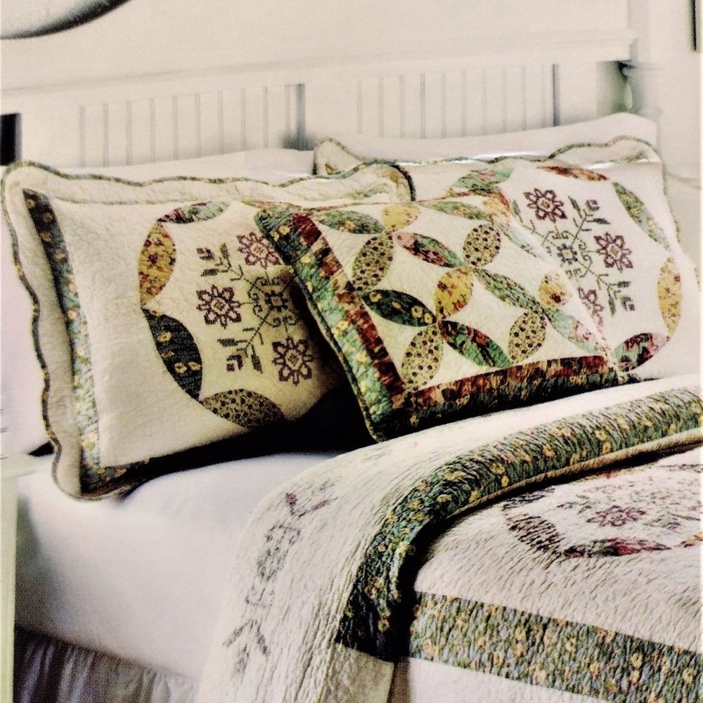Quilted & Cross Stitch Standard Pillow Shams ~ Set of 2 ~ 20 X 26 ~ NEW